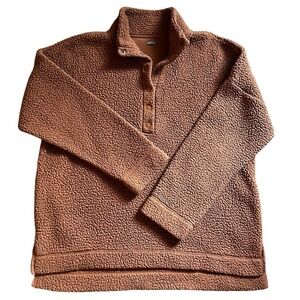 Aerie‎ Women's Medium Sherpa 1/4 Snap Button Burnt Orange Pullover